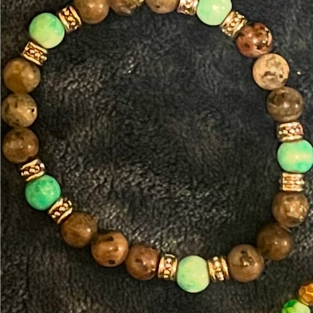 Handcrafted Beaded Bracelet - Green and Brown